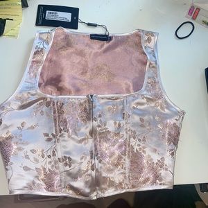 Pink satin print crop top